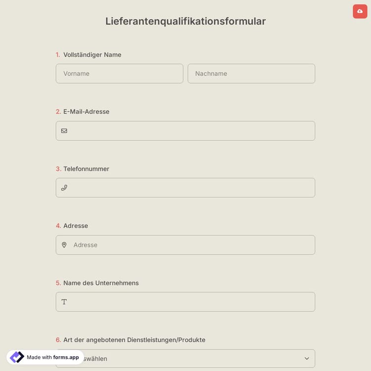 Lieferantenqualifikationsformular