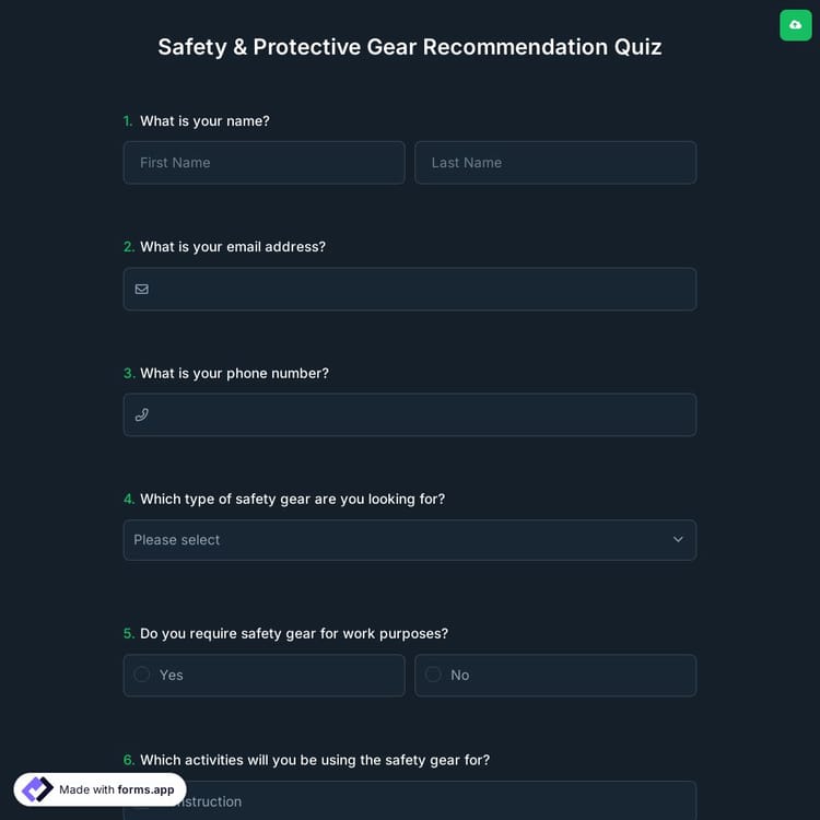 Safety & Protective Gear Recommendation Quiz
