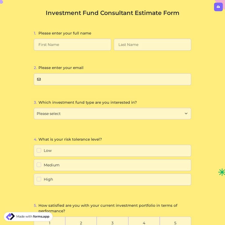 Investment Fund Consultant Estimate Form