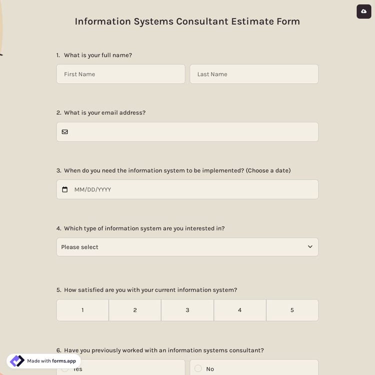 Information Systems Consultant Estimate Form