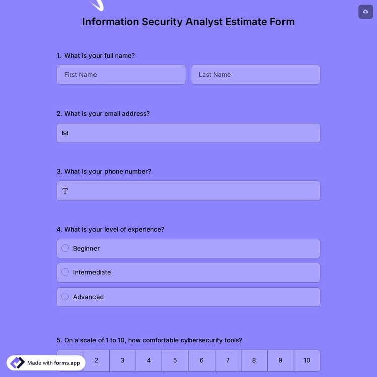Information Security Analyst Estimate Form