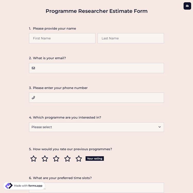 Programme Researcher Estimate Form