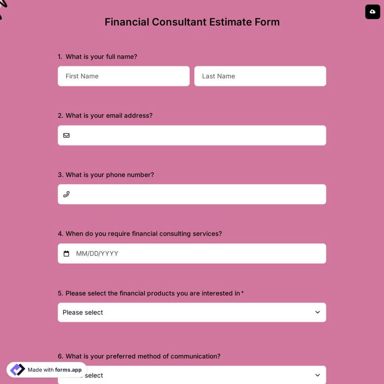Financial Consultant Estimate Form