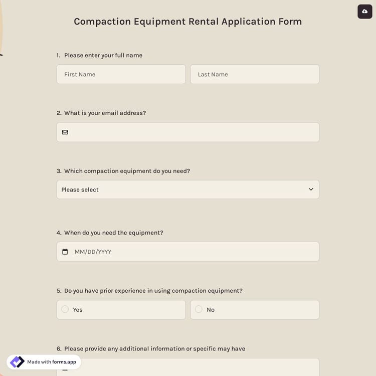 Compaction Equipment Rental Application Form