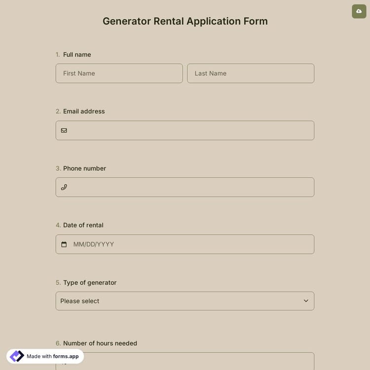 Generator Rental Application Form