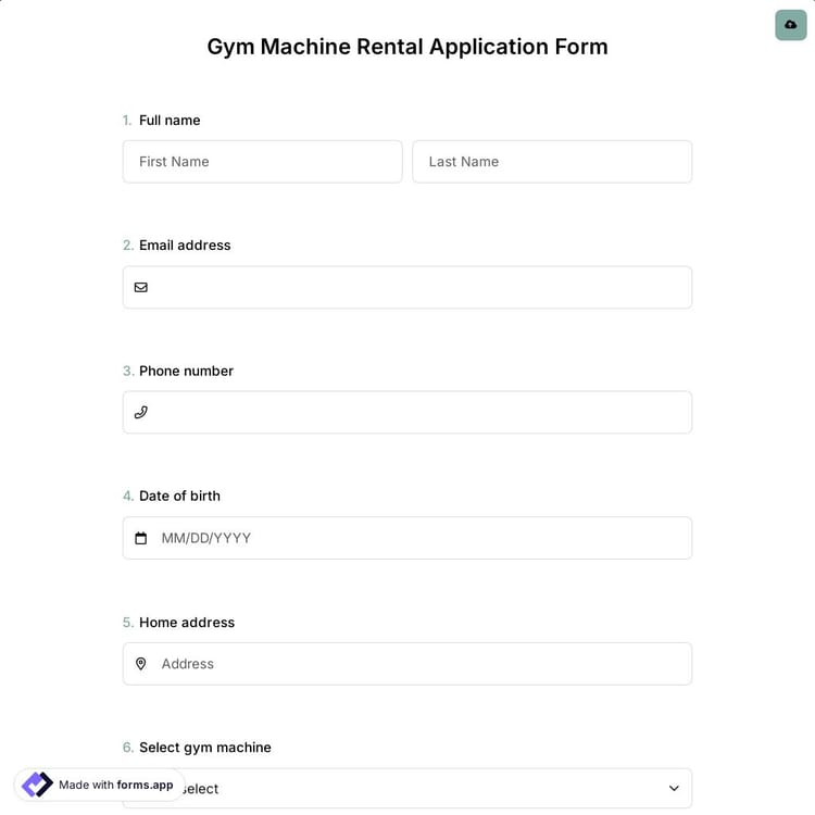 Gym Machine Rental Application Form