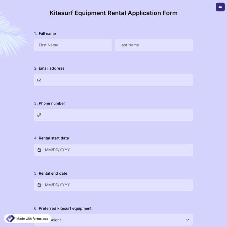 Kitesurf Equipment Rental Application Form