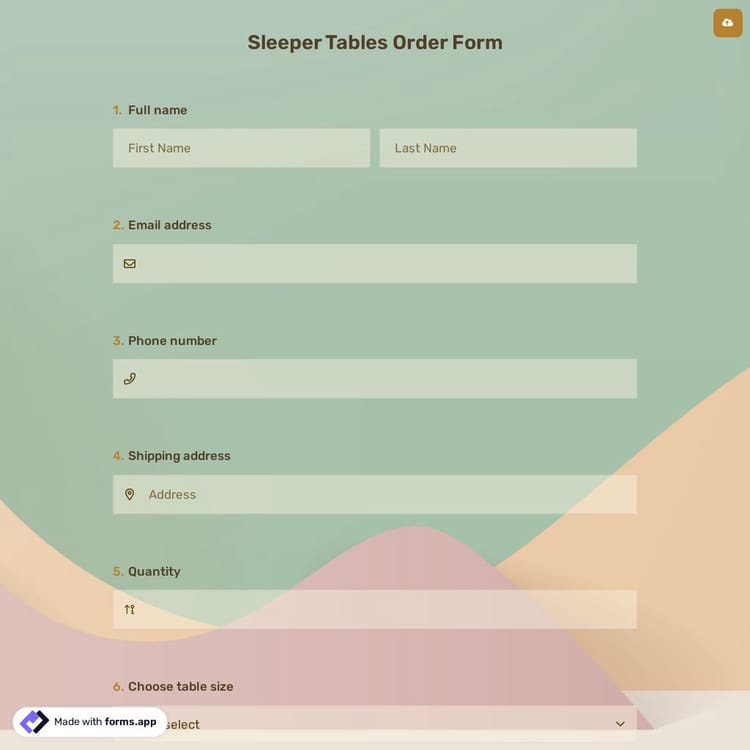 Sleeper Tables Order Form