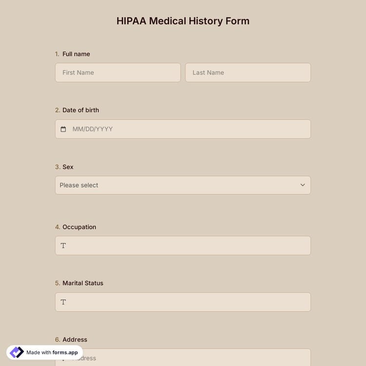 HIPAA Medical History Form