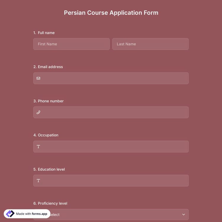 Persian Course Application Form