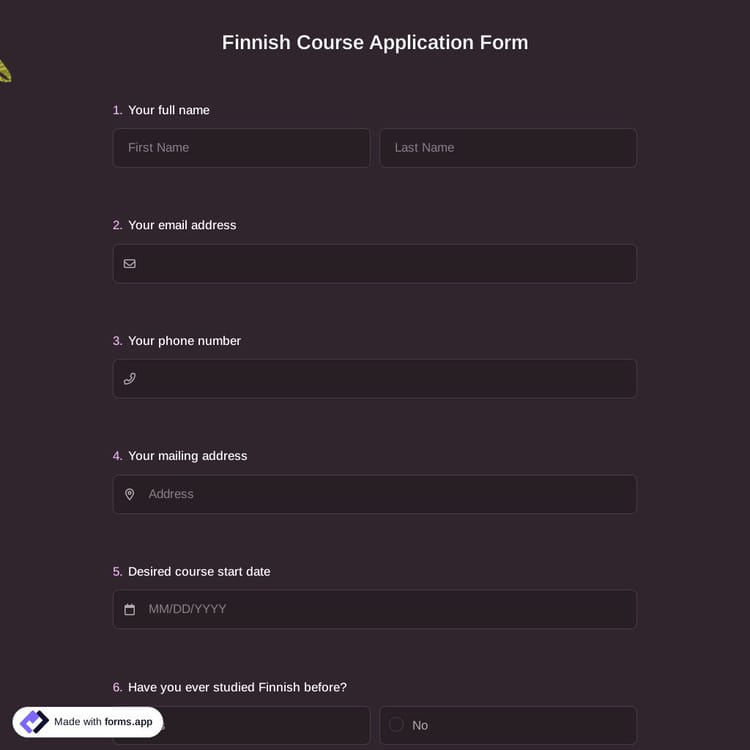 Finnish Course Application Form