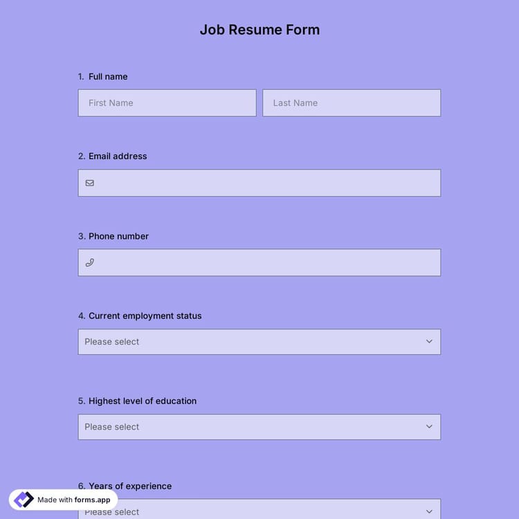 Job Resume Form