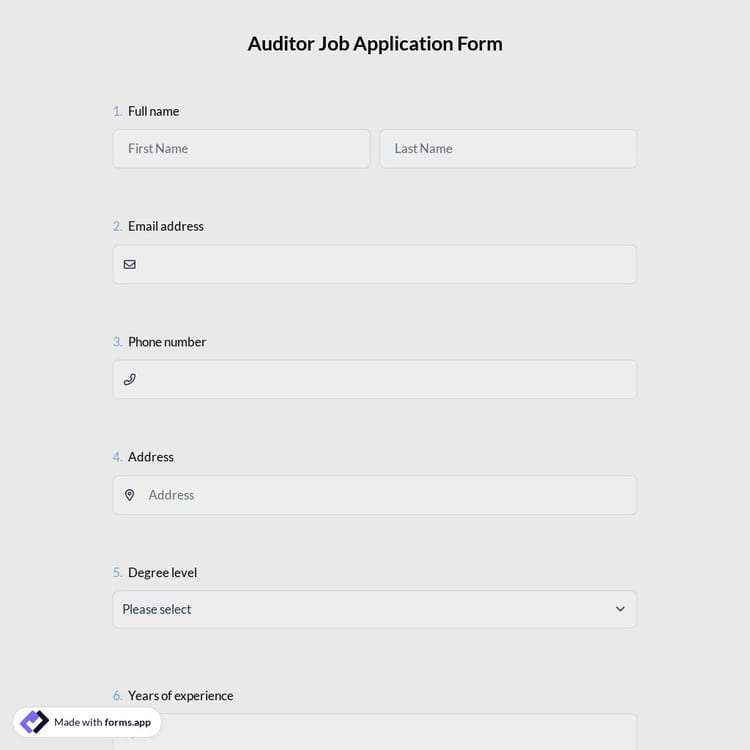 Auditor Job Application Form