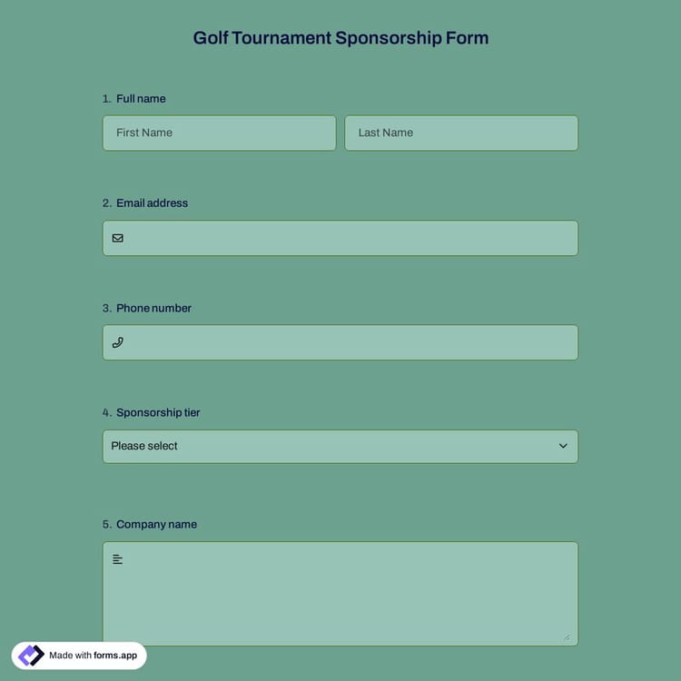 Golf Tournament Sponsorship Form