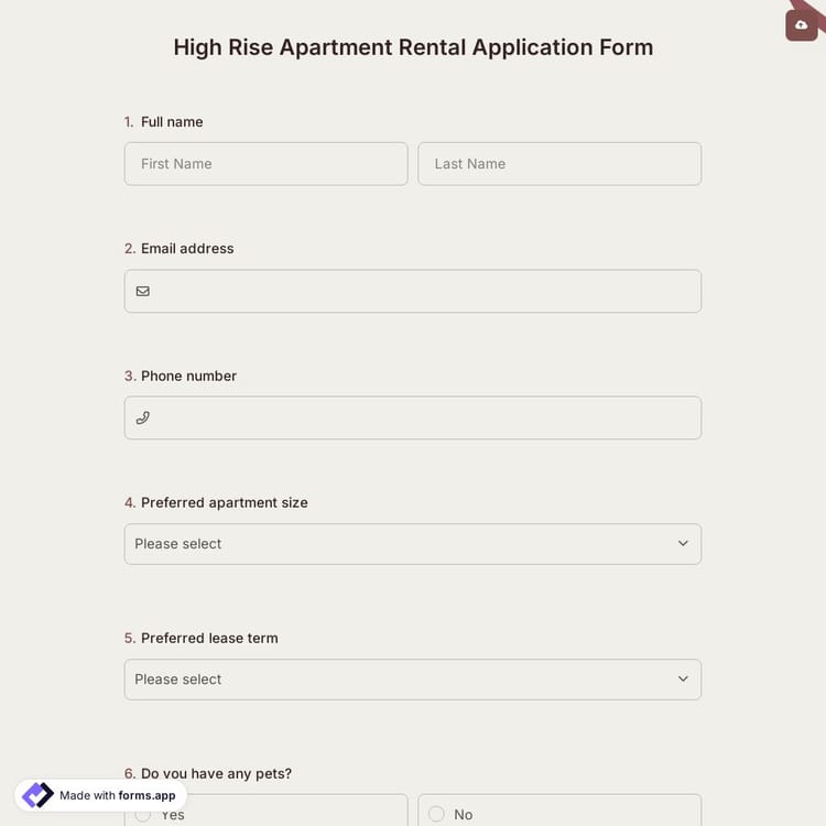 High Rise Apartment Rental Application Form