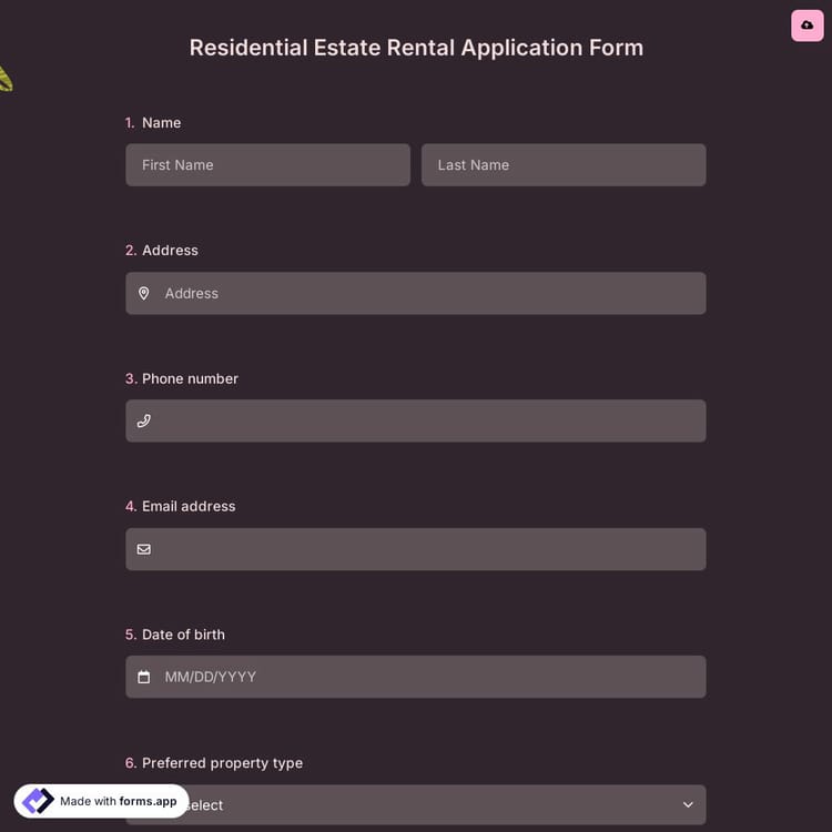 Residential Estate Rental Application Form