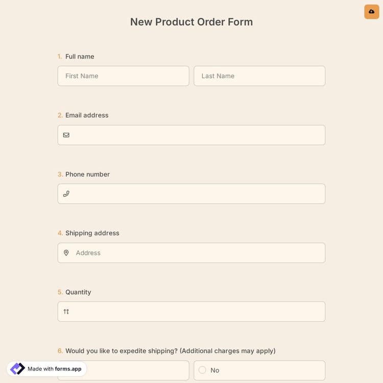 New Product Order Form