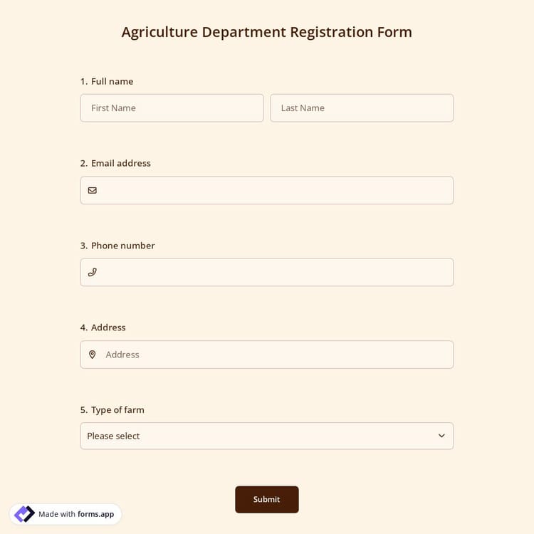 Agriculture Department Registration Form