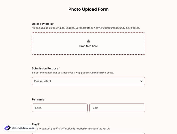Photo Upload Form Template