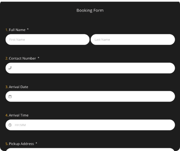 Booking form